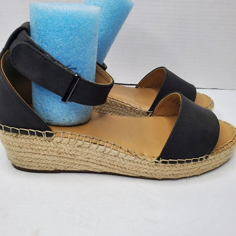 Jessica Cline 'Hayden'‎ Ankle Strap Sandals Size 10 Black Wedge Espadrille Women